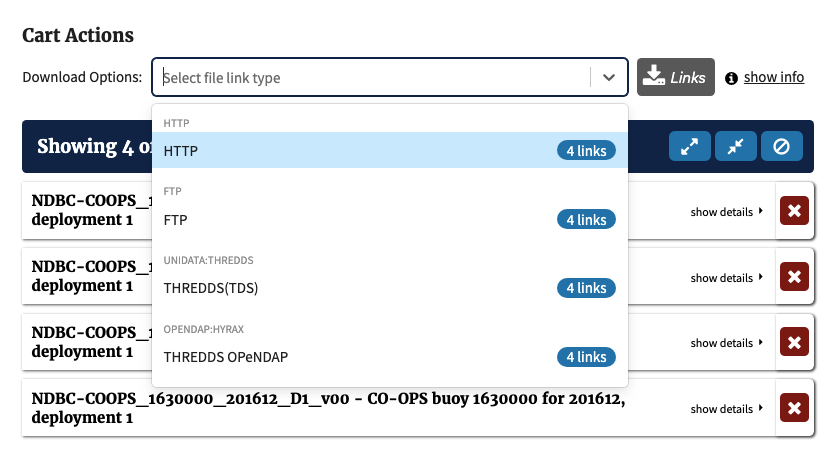 Example of file link type drop-down list