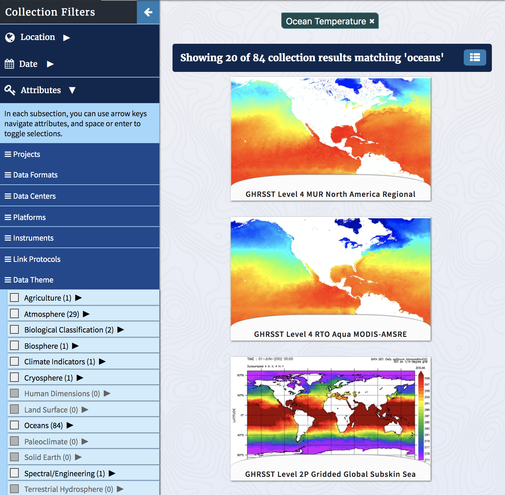 Showing 84 results with just "Oceans > Ocean Temperature" selected