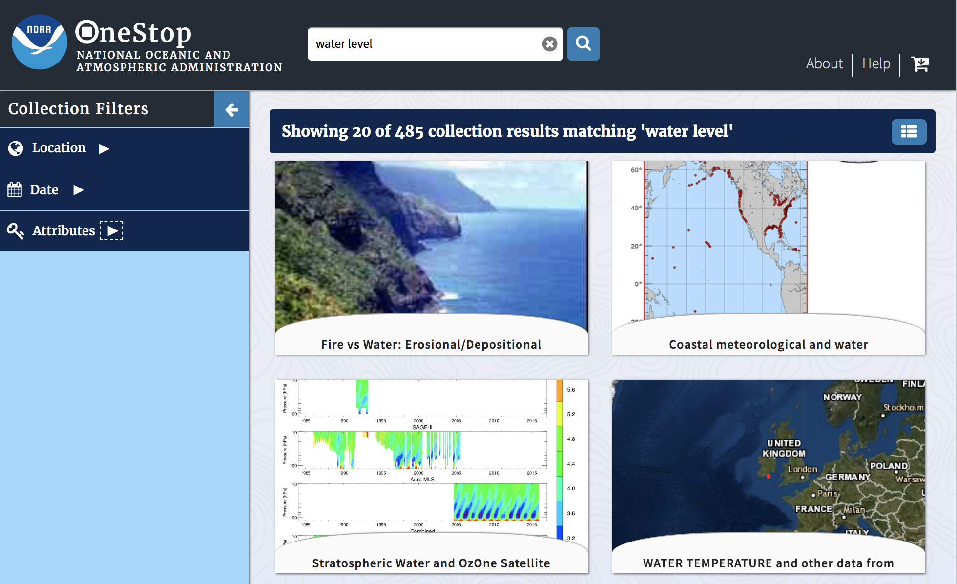 Collection results page for "water level" query